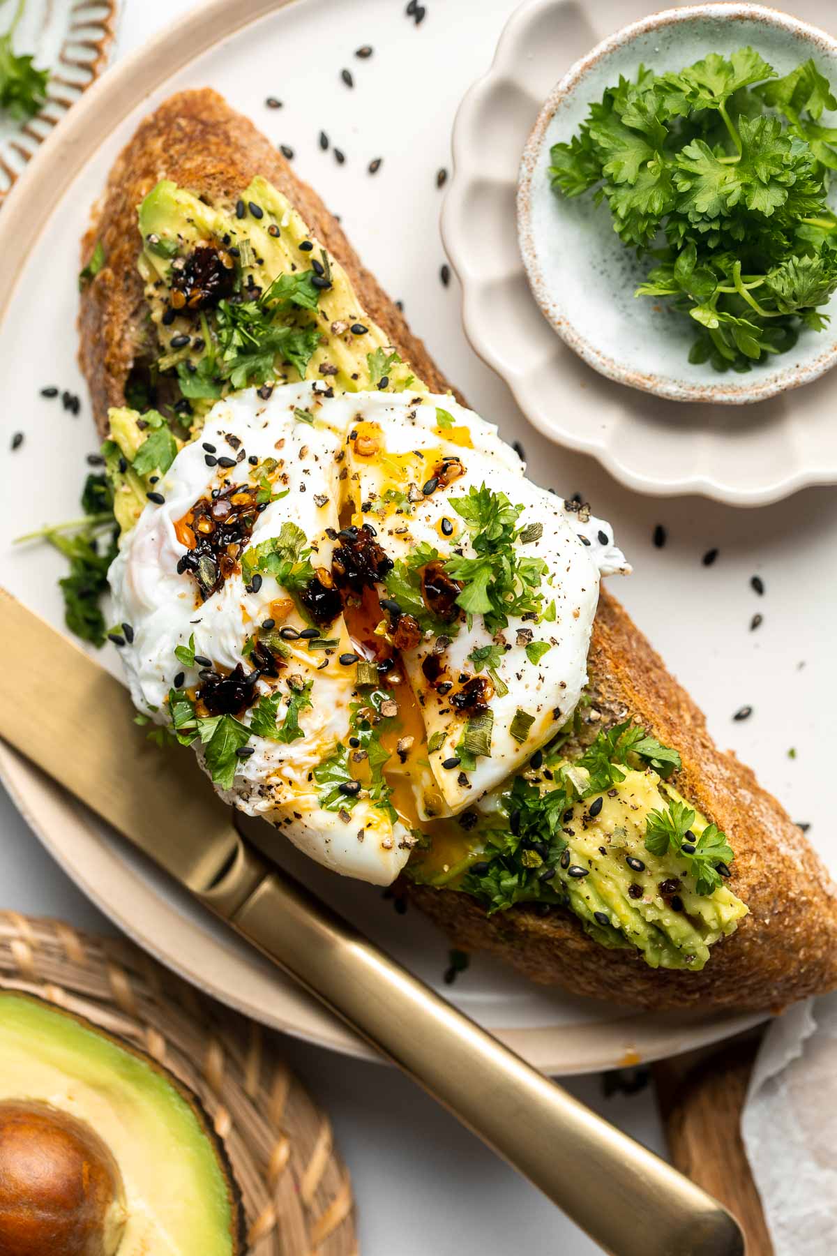 Avocado Toast with Egg is the perfect recipe to make for breakfast when you are short on time but looking for something delicious, healthy, and nutritious. | aheadofthyme.com