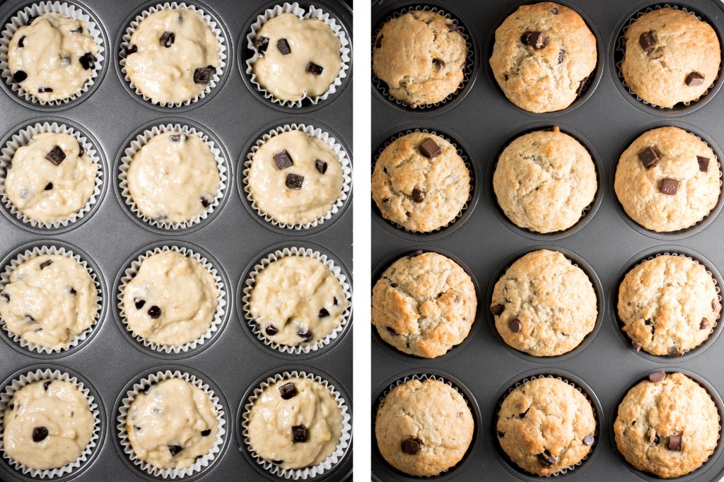 Fluffy soft and moist, these are the best banana chocolate chip muffins ever. Prep this easy one bowl recipe in less than 10 minutes with a few ingredients. | aheadofthyme.com