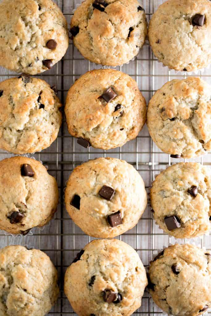 Fluffy soft and moist, these are the best banana chocolate chip muffins ever. Prep this easy one bowl recipe in less than 10 minutes with a few ingredients. | aheadofthyme.com