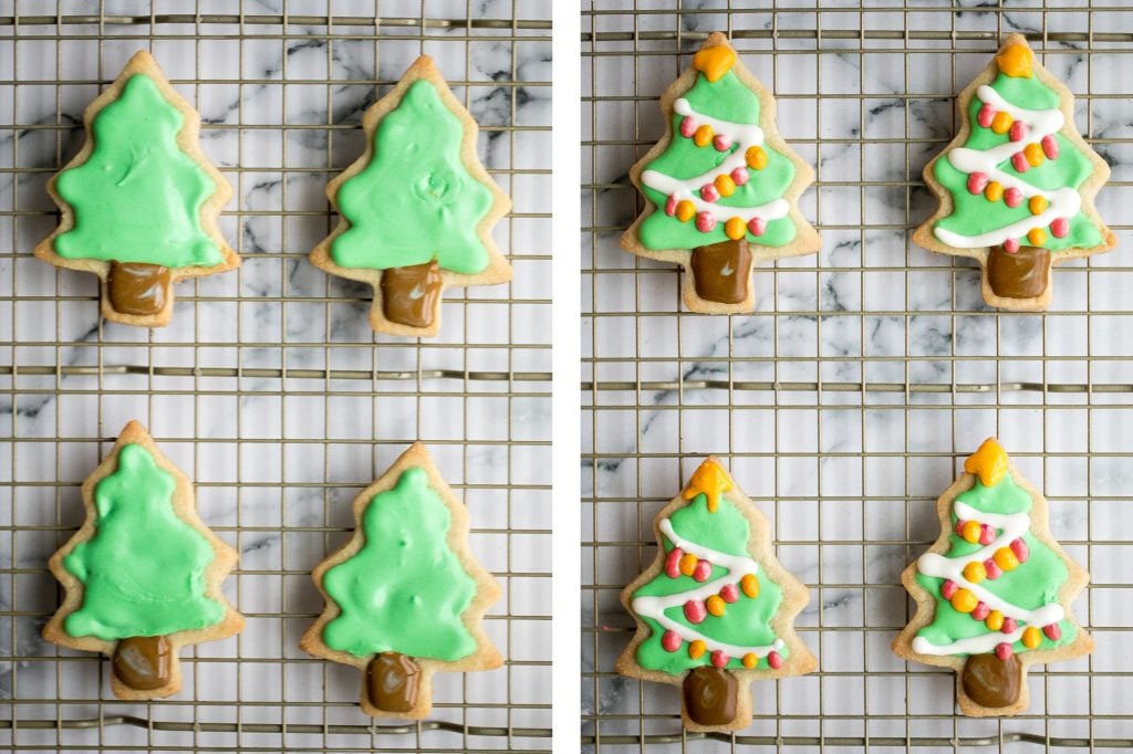 Christmas sugar cookies with royal icing are golden brown and crisp on the outside, but soft and tender inside. The best and festive gourmet holiday cookie. | aheadofthyme.com