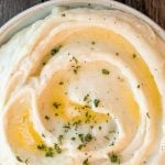 Healthy mashed potatoes are velvety, creamy, and delicious, with a fraction of the calories. Substitute with low-fat milk, Greek yogurt and chicken stock. | aheadofthyme.com