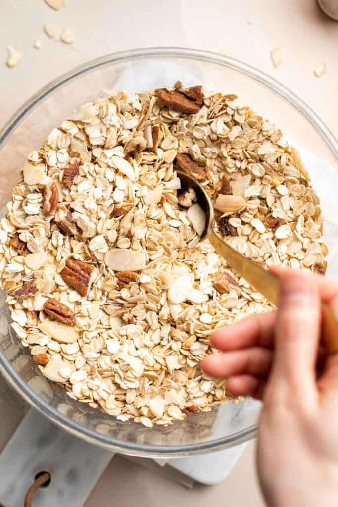 Homemade Granola is quick and easy to make at home using simple ingredients and 5 minutes of prep. This healthy snack is crunchy, delicious, and flavorful. | aheadofthyme.com