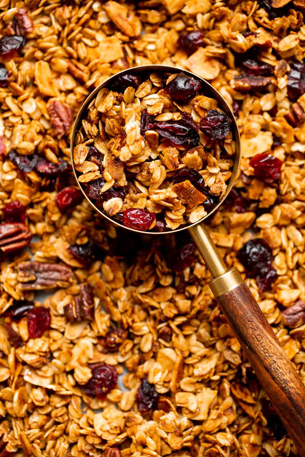 Homemade Granola is quick and easy to make at home using simple ingredients and 5 minutes of prep. This healthy snack is crunchy, delicious, and flavorful. | aheadofthyme.com