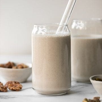 Majoon banana and date smoothie is a delicious and healthy all-natural energy drink with bananas, dates and nuts. The perfect breakfast or snack. | aheadofthyme.com