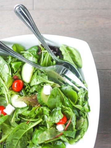 Mixed Greens Salad with Balsamic Vinaigrette: When I want to make a quick and easy salad, this mixed greens salad with balsamic vinaigrette is my go-to recipe. It makes a great side dish at dinner or a light lunch | aheadofthyme.com