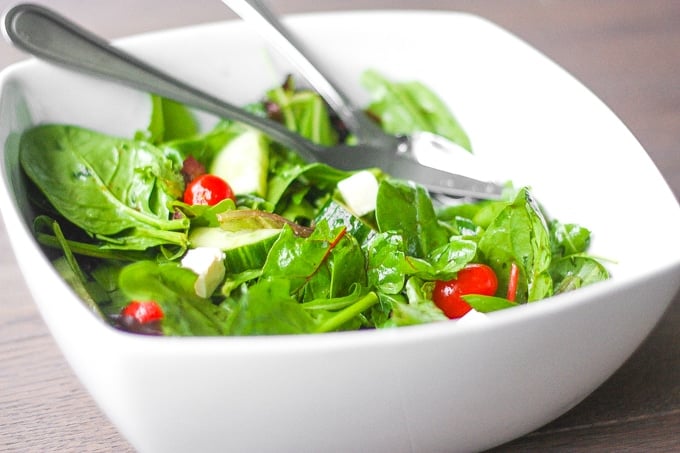 Mixed Greens Salad with Balsamic Vinaigrette: When I want to make a quick and easy salad, this mixed greens salad with balsamic vinaigrette is my go-to recipe. It makes a great side dish at dinner or a light lunch | aheadofthyme.com