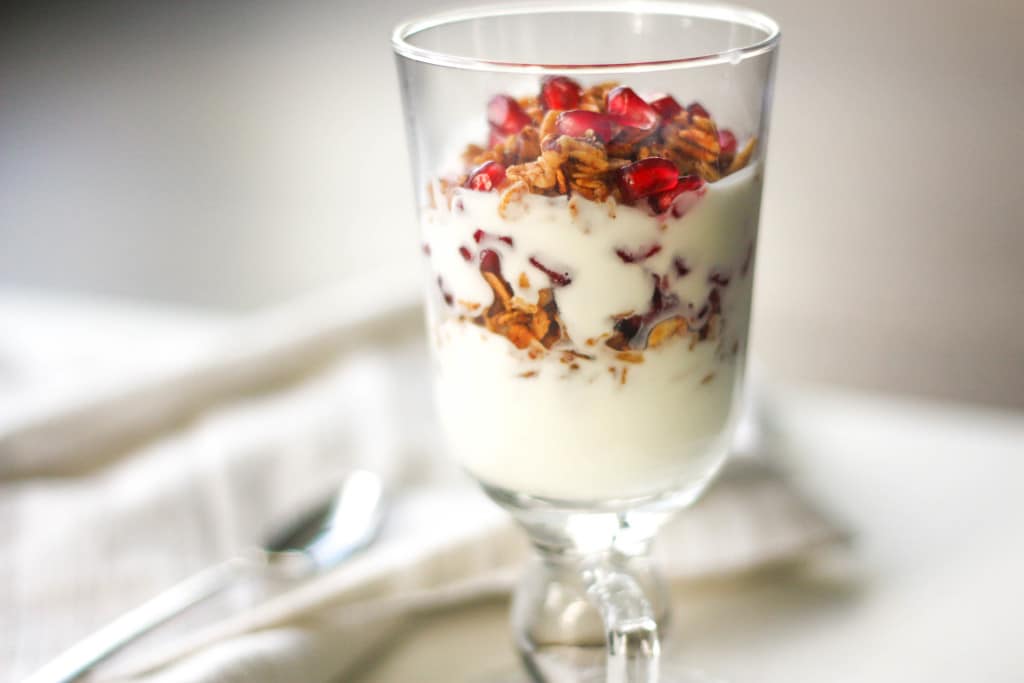 Fruit and Yogurt Parfait with Granola: Layer fresh fruits, creamy yogurt and crunchy granola for a delicious and healthy breakfast or a simple dessert | aheadofthyme.com