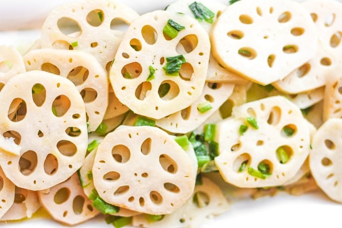 Stir-fried Lotus Root with Green Onions: This classic Chinese stir fry dish makes for an excellent vegan side dish at your dinner table | aheadofthyme.com