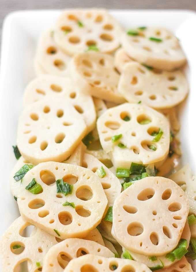 Stir-fried Lotus Root with Green Onions: This classic Chinese stir fry dish makes for an excellent vegan side dish at your dinner table | aheadofthyme.com