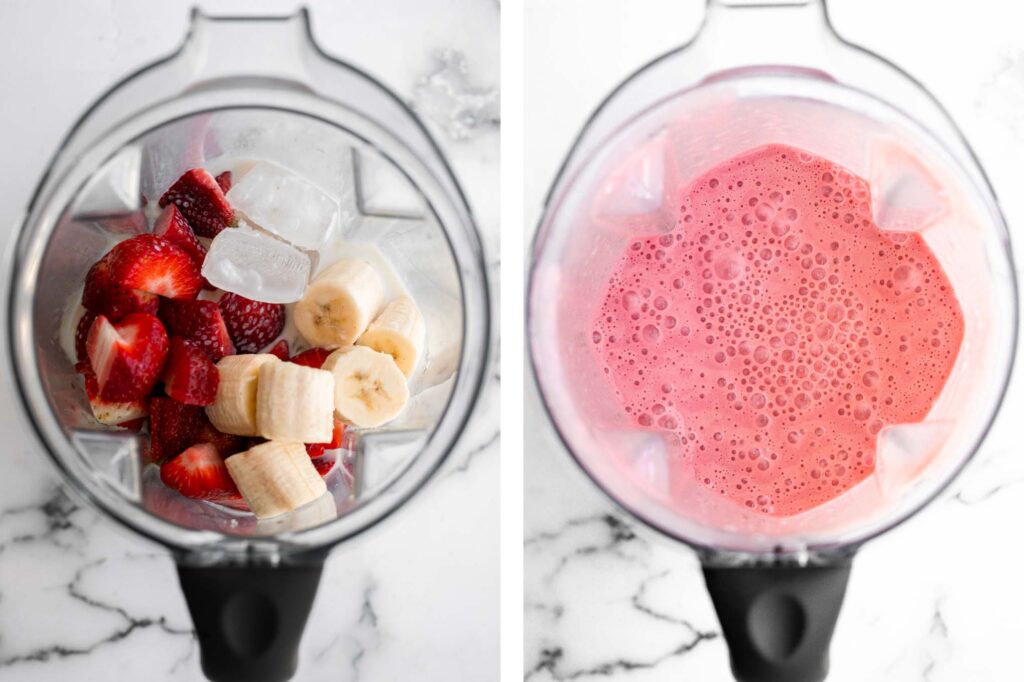 Quick and easy strawberry banana smoothie is the perfect breakfast on the go or refreshing snack. It's fruity, delicious, and packed with nutrients. | aheadofthyme.com