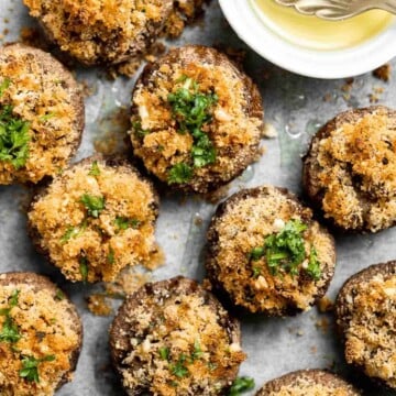 Vegetarian stuffed mushrooms are a delicious, flavorful, healthy, and nutritious appetizer. Plus, quick and easy to make in under 30 minutes including prep! | aheadofthyme.com