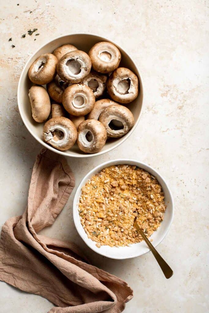 Vegetarian stuffed mushrooms are a delicious, flavorful, healthy, and nutritious appetizer. Plus, quick and easy to make in under 30 minutes including prep! | aheadofthyme.com