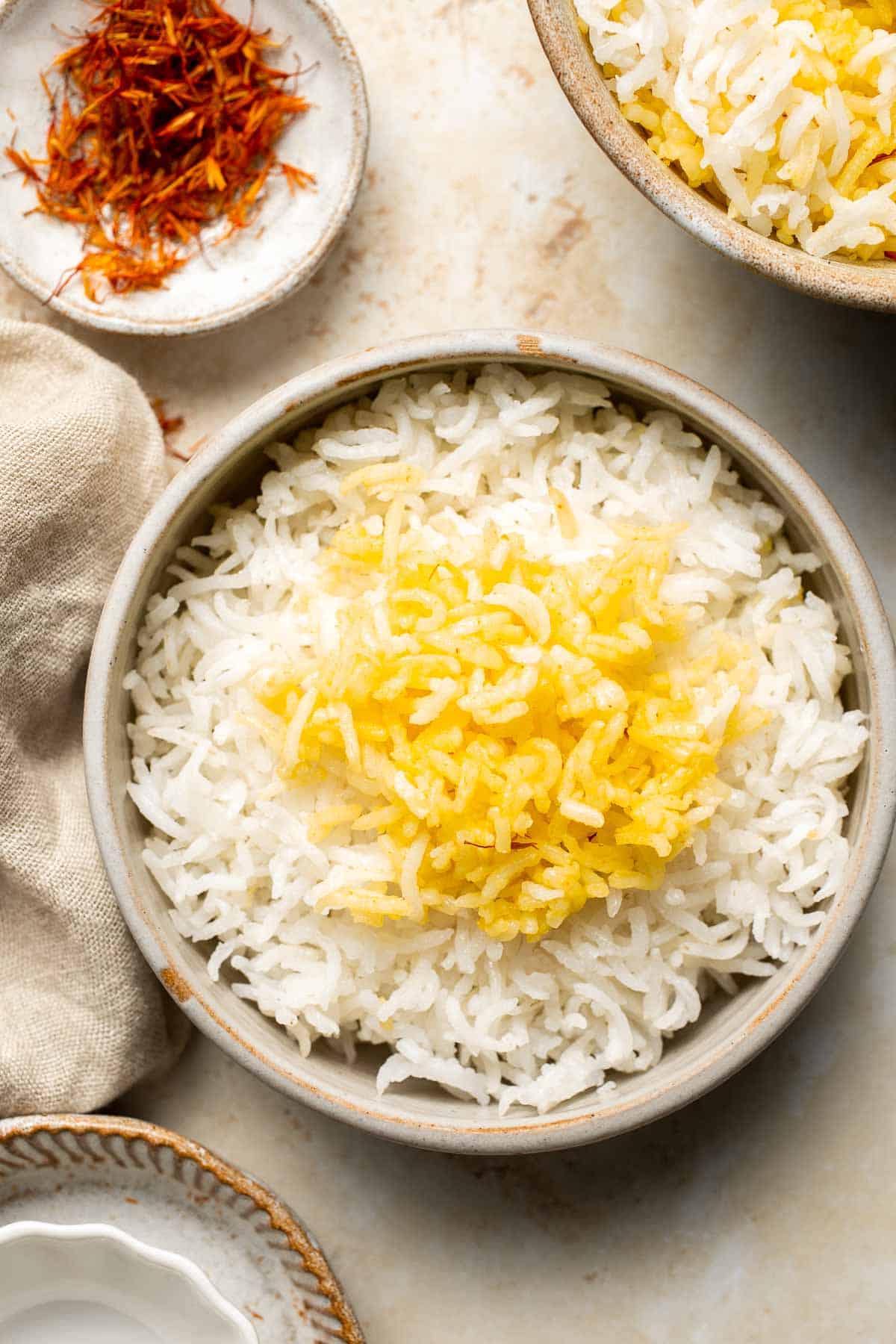 Basmati Rice with Saffron is an traditional side served in Middle Eastern and Persian cuisine. It's simple to make with this easy-to-follow recipe. | aheadofthyme.com