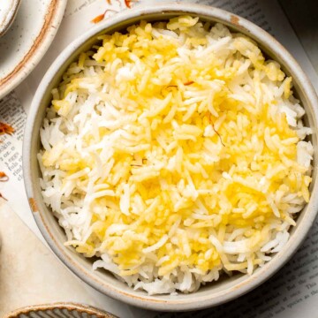 Basmati Rice with Saffron is an traditional side served in Middle Eastern and Persian cuisine. It's simple to make with this easy-to-follow recipe. | aheadofthyme.com