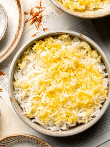 Basmati Rice with Saffron is an traditional side served in Middle Eastern and Persian cuisine. It's simple to make with this easy-to-follow recipe. | aheadofthyme.com