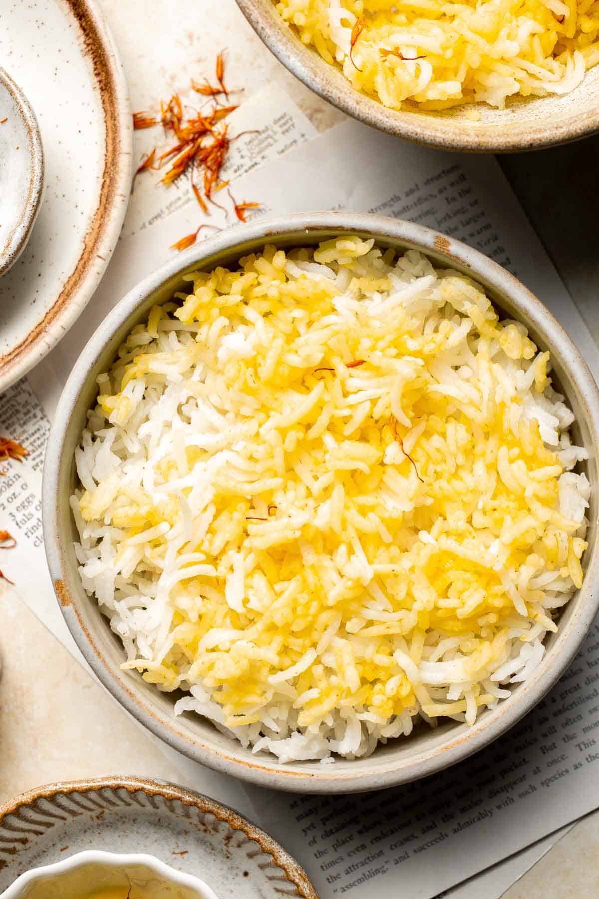 Basmati Rice with Saffron is an traditional side served in Middle Eastern and Persian cuisine. It's simple to make with this easy-to-follow recipe. | aheadofthyme.com