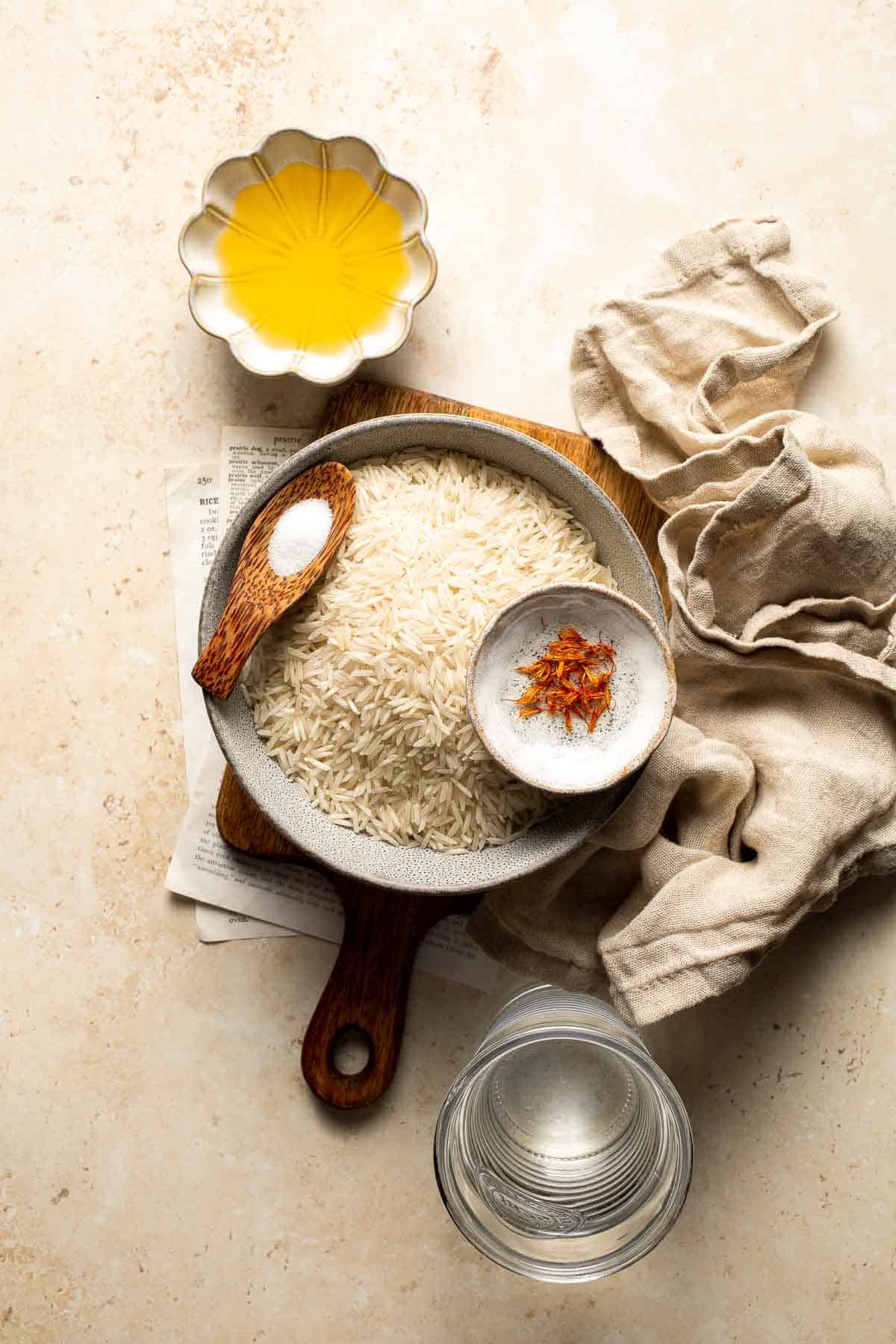 Basmati Rice with Saffron is an traditional side served in Middle Eastern and Persian cuisine. It's simple to make with this easy-to-follow recipe. | aheadofthyme.com