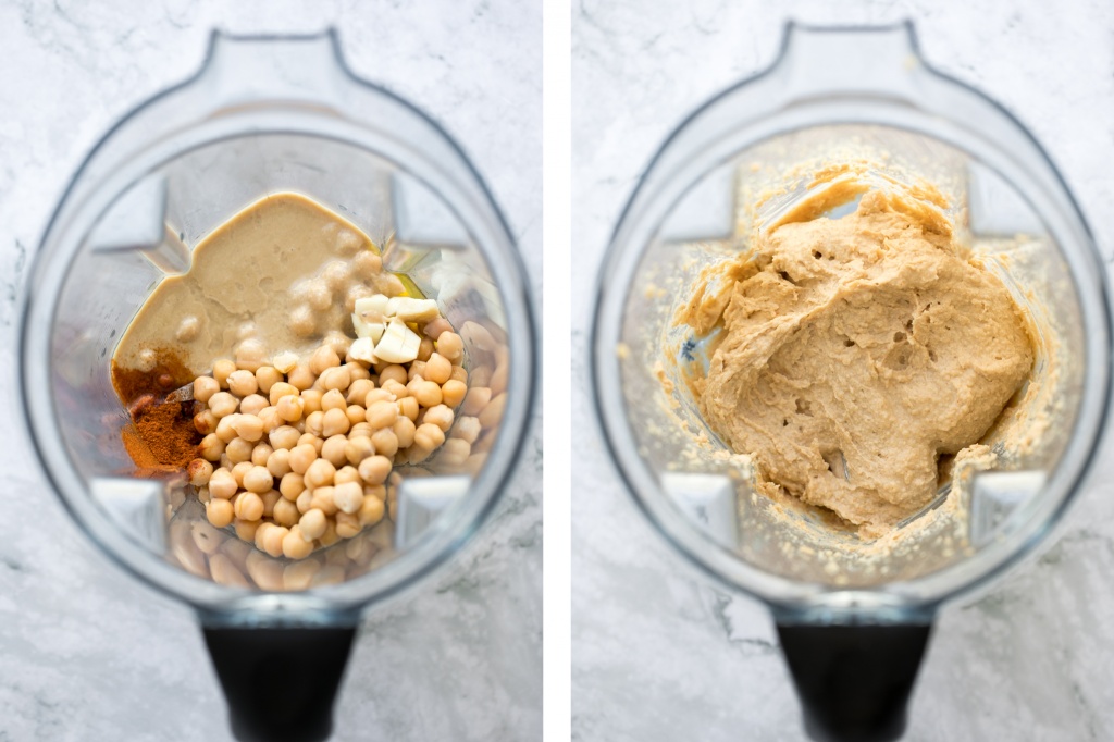 Whip up classic smooth and creamy hummus dip at home in just 5 minutes, by combining chickpeas, tahini, olive oil, lemon juice and garlic in the blender. | aheadofthyme.com