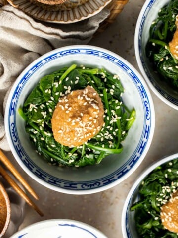 Gomae Spinach Salad is a classic Japanese side dish featuring tender blanched spinach tossed in a sweet and savory sesame dressing. Simple and delicious. | aheadofthyme.com