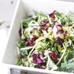 Kale Salad with Poppy Seed Dressing: Get your kale fix with this delicious kale salad with poppy seed dressing. Try this combination of crunchy greens, light poppy seed dressing, toasted pumpkin seeds and dried cranberries |aheadofthyme.com