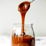 Homemade salted caramel sauce is sweet, salty, and buttery. It's so simple and easy to make at home in just 10 minutes with 4 basic ingredients. | aheadofthyme.com