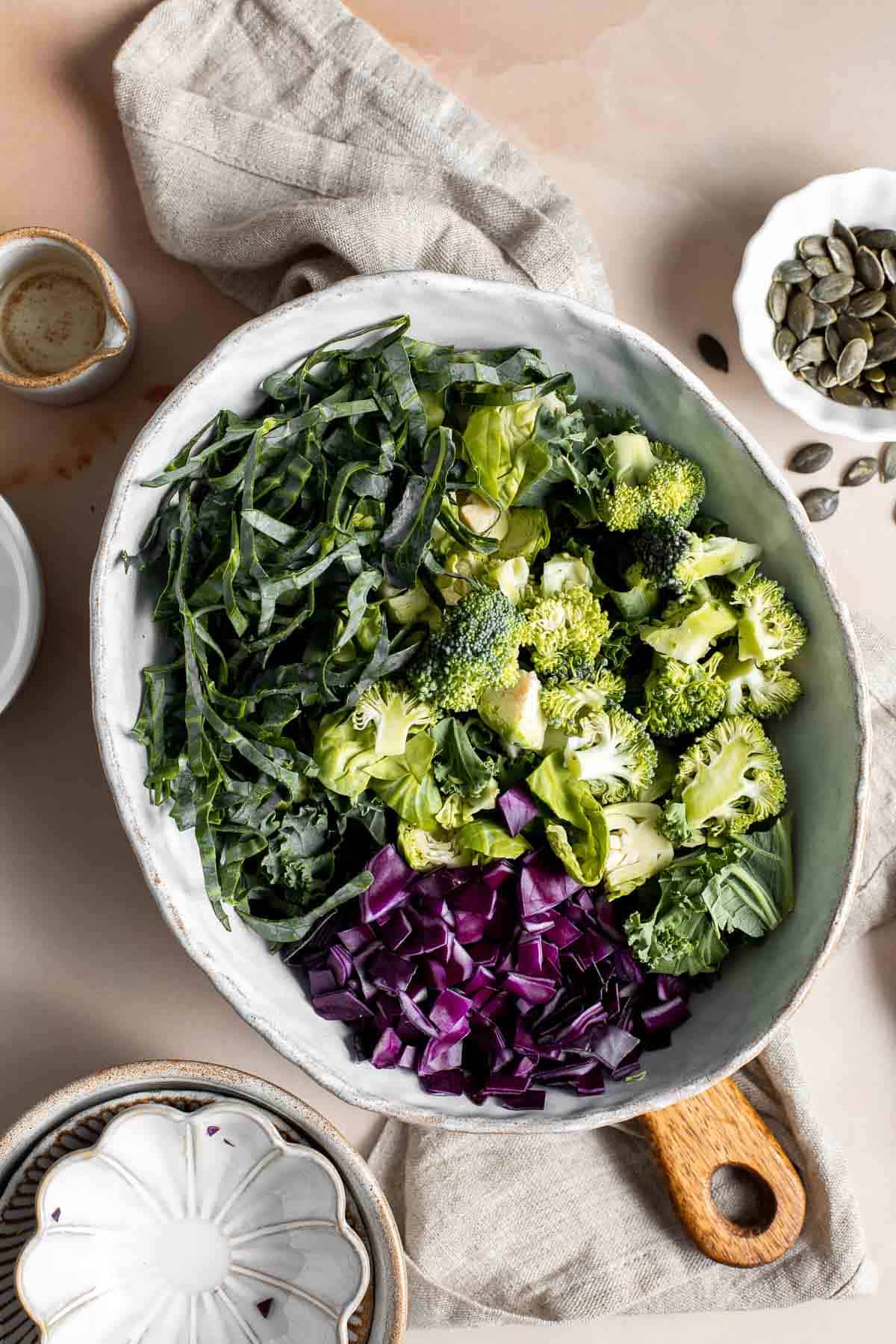 This Sweet Kale Salad is loaded with hearty greens, veggies, and homemade poppy seed dressing — inspired by the Taylor Farms salad kit from Costco. | aheadofthyme.com