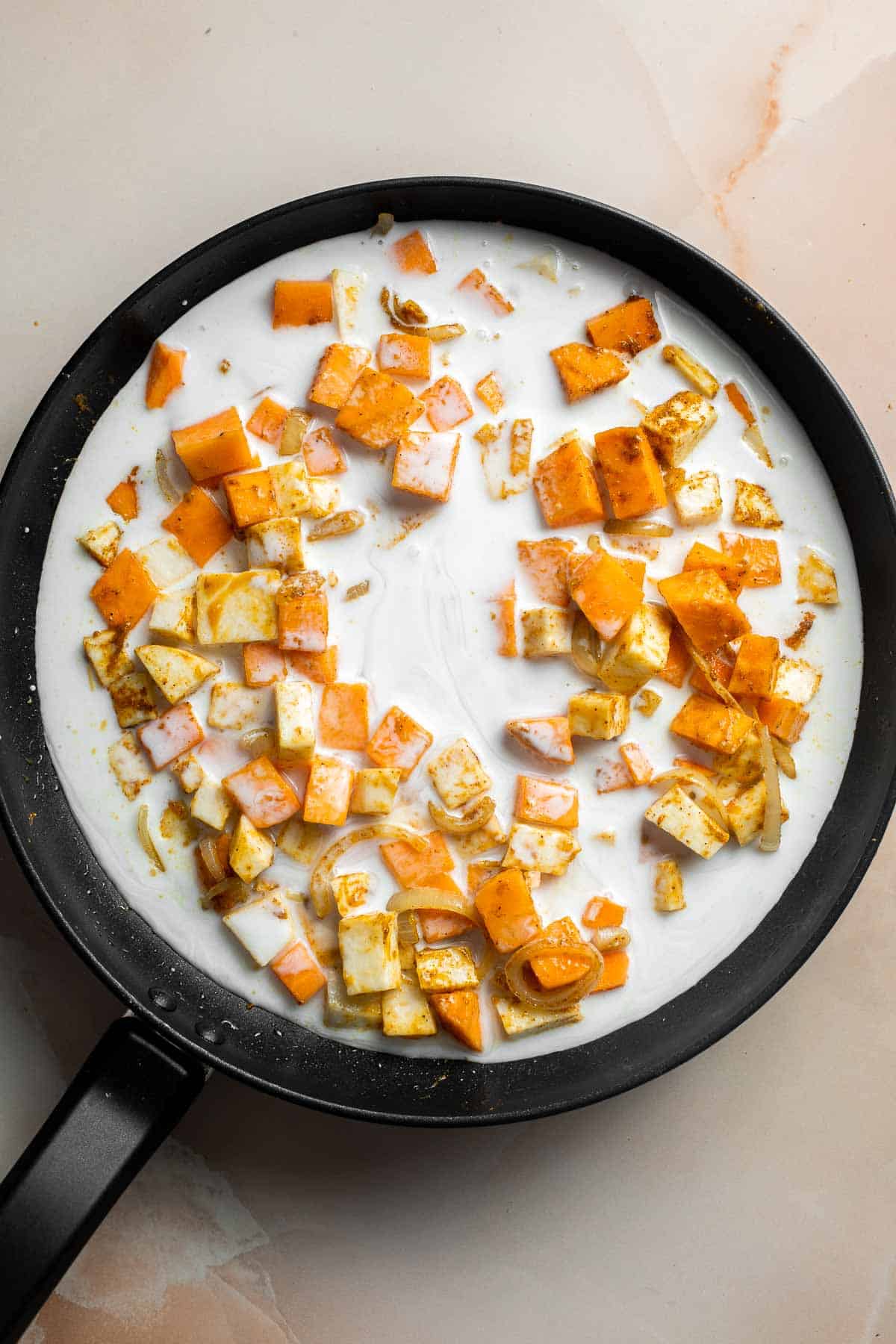 Sweet Potato Yellow Curry is a flavorful and delicious vegetarian dish that is quick and easy to make any day of the week in under 30 minutes. | aheadofthyme.com