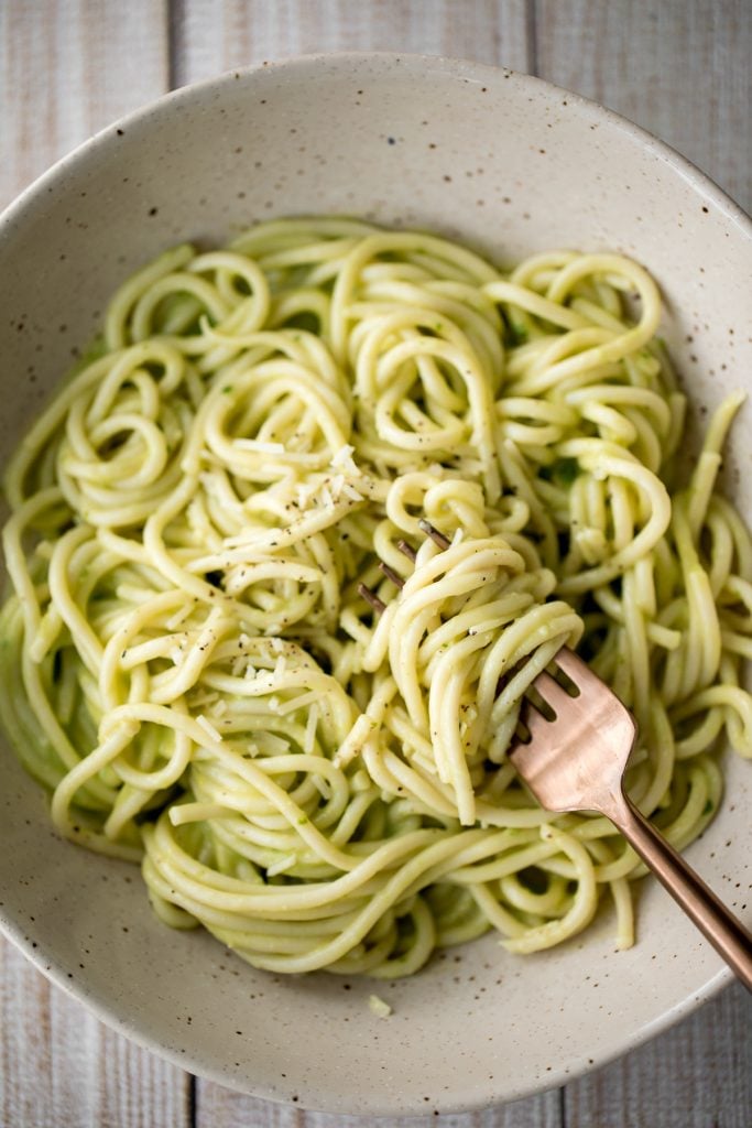 Zucchini Pasta with Creamy Avocado Pesto