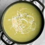 Delicious and flavourful, light cream of broccoli soup is a silky smooth, creamy, and thick soup made healthier with no cream. Make it in under 25 minutes. | aheadofthyme.com