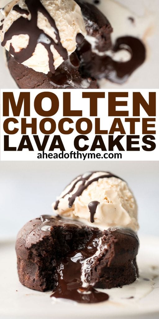 Molten chocolate lava cakes are rich and fudgy with a classic gooey chocolate center that flows out like lava. So simple and easy to make. | aheadofthyme.com