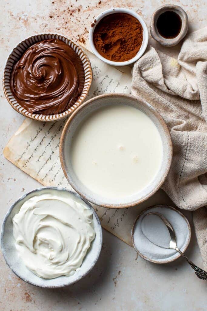 Nutella mousse cups are rich, creamy, airy, and delicious. No bake and whipped together in just minutes with a few ingredients before it's ready to chill. | aheadofthyme.com