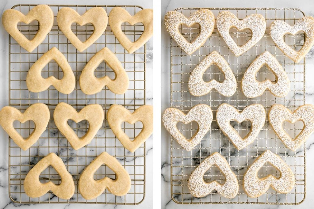 Cute raspberry and white chocolate heart-shaped shortbread cookies literally melt in your mouth. They are the perfect Valentine's Day treat. | aheadofthyme.com