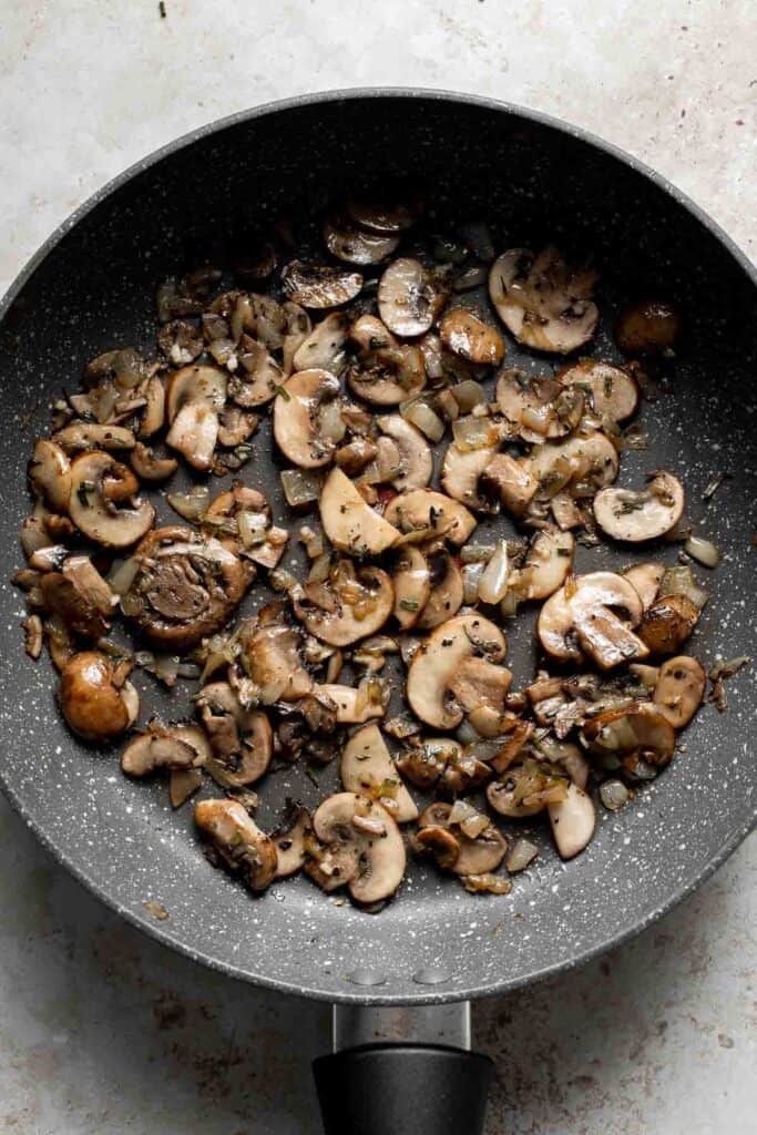 Farfalle pasta with mushroom rose sauce is creamy yet light, delicious and flavorful, and quick and easy to make in 20 minutes. Best comfort food dinner! | aheadofthyme.com