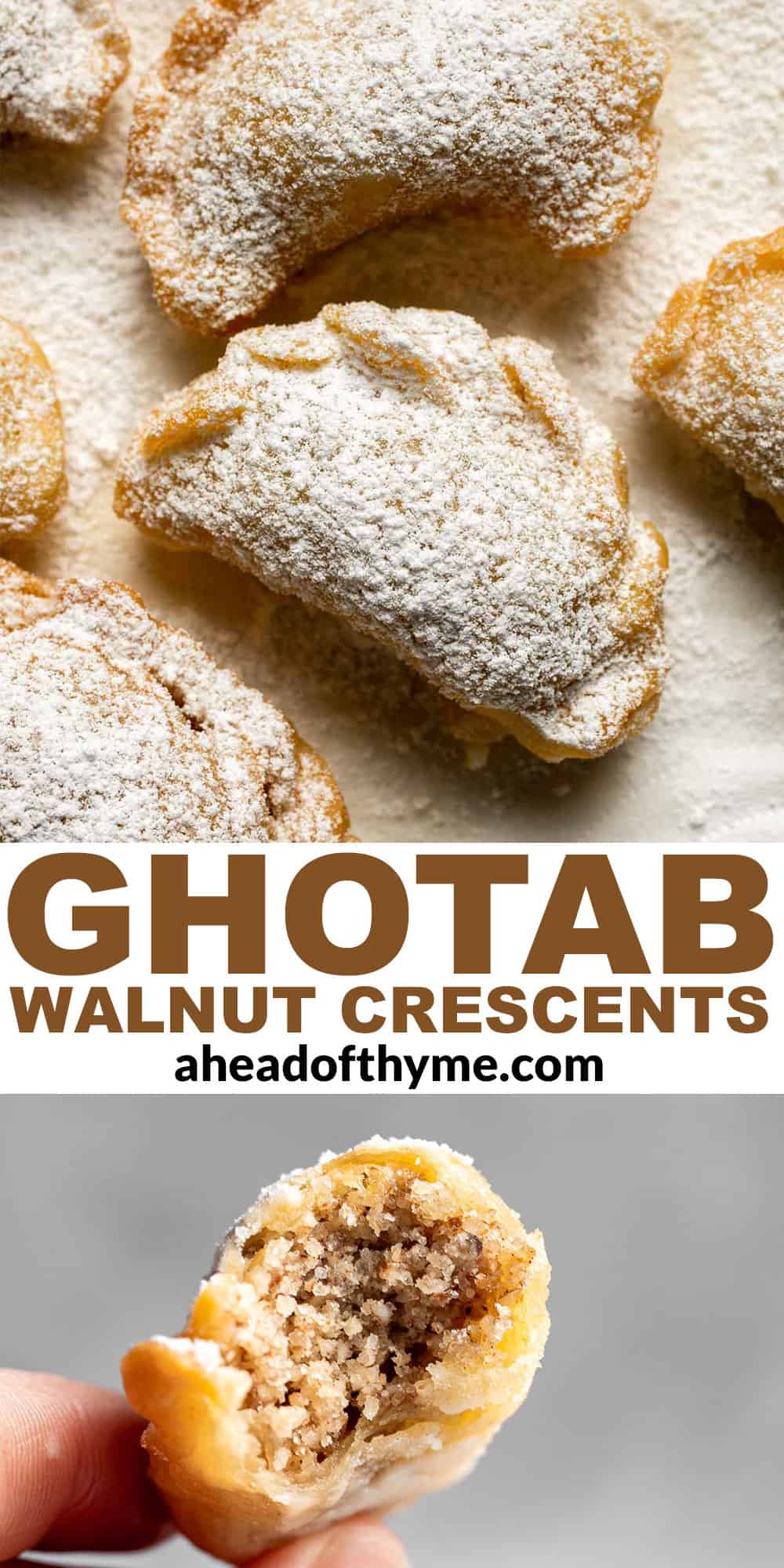 Ghotab (or Qottab) are traditional Persian walnut-filled crescent pastries that are delicate and crisp outside with a spiced, nutty filling inside. | aheadofthyme.com