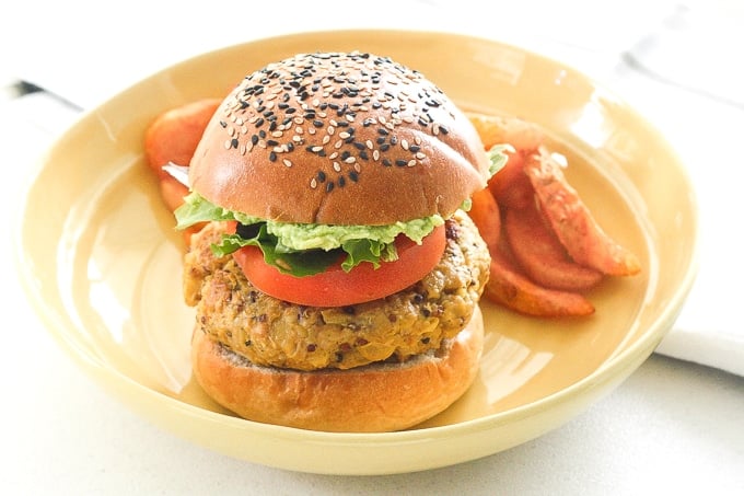 Homemade Veggie Burger with Lima Beans: You don't need to be vegetarian to enjoy a protein-packed, juicy and flavourful homemade veggie burger with lima beans. | aheadofthyme.com