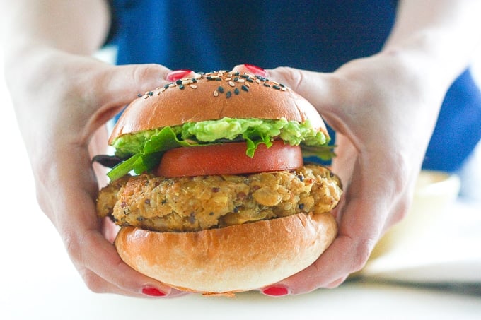 Homemade Veggie Burger with Lima Beans: You don't need to be vegetarian to enjoy a protein-packed, juicy and flavourful homemade veggie burger with lima beans. | aheadofthyme.com