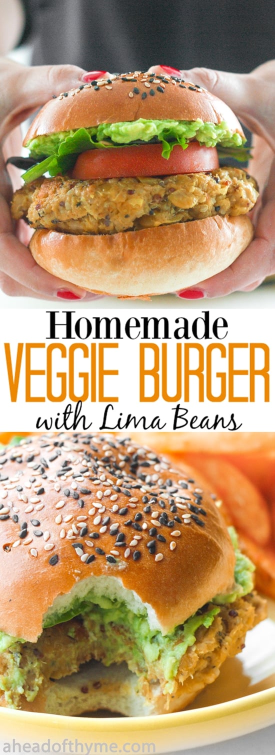 Homemade Veggie Burger with Lima Beans: You don't need to be vegetarian to enjoy a protein-packed, juicy and flavourful homemade veggie burger with lima beans. | aheadofthyme.com