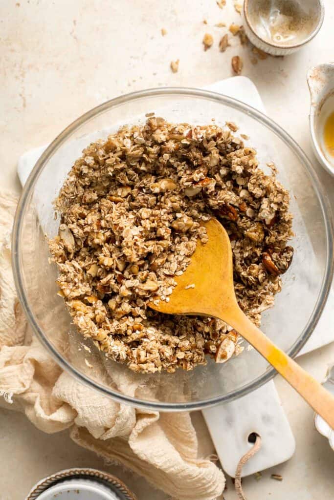 Coconut Maple Walnut Granola is easy to make from scratch with simple ingredients including 3 types of nuts. It's gluten-free, vegan and refined sugar-free! | aheadofthyme.com