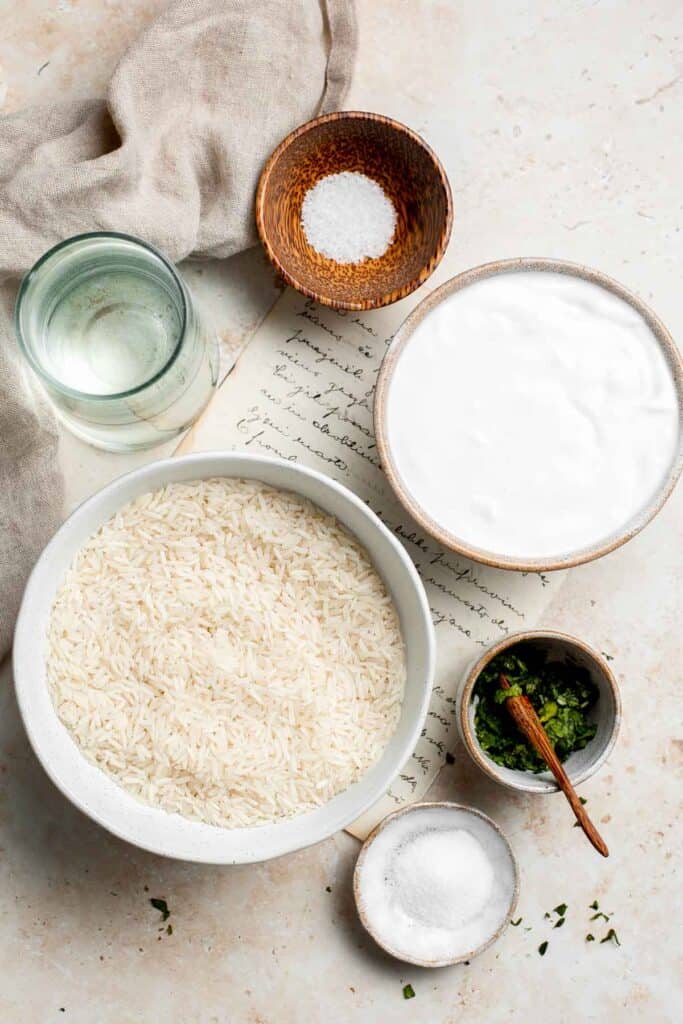 Ingredients used to make coconut rice. | aheadofthyme.com
