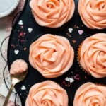 This Mother’s Day, treat someone special (or yourself!) to these beautifully light, airy, and fluffy Vanilla Cupcakes with Rose Petal Buttercream. | aheadofthyme.com