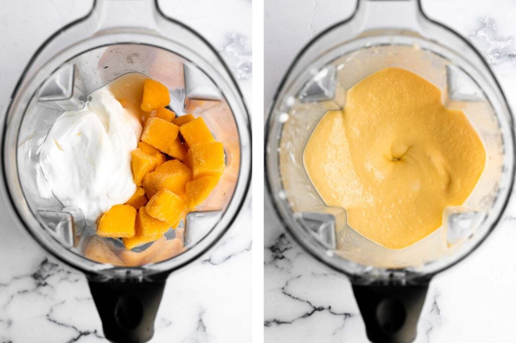 Healthy mango yogurt smoothie is refreshing, delicious, and healthy. Loaded with tropical mangos and low-fat yogurt, it's the perfect breakfast on the go. | aheadofthyme.com