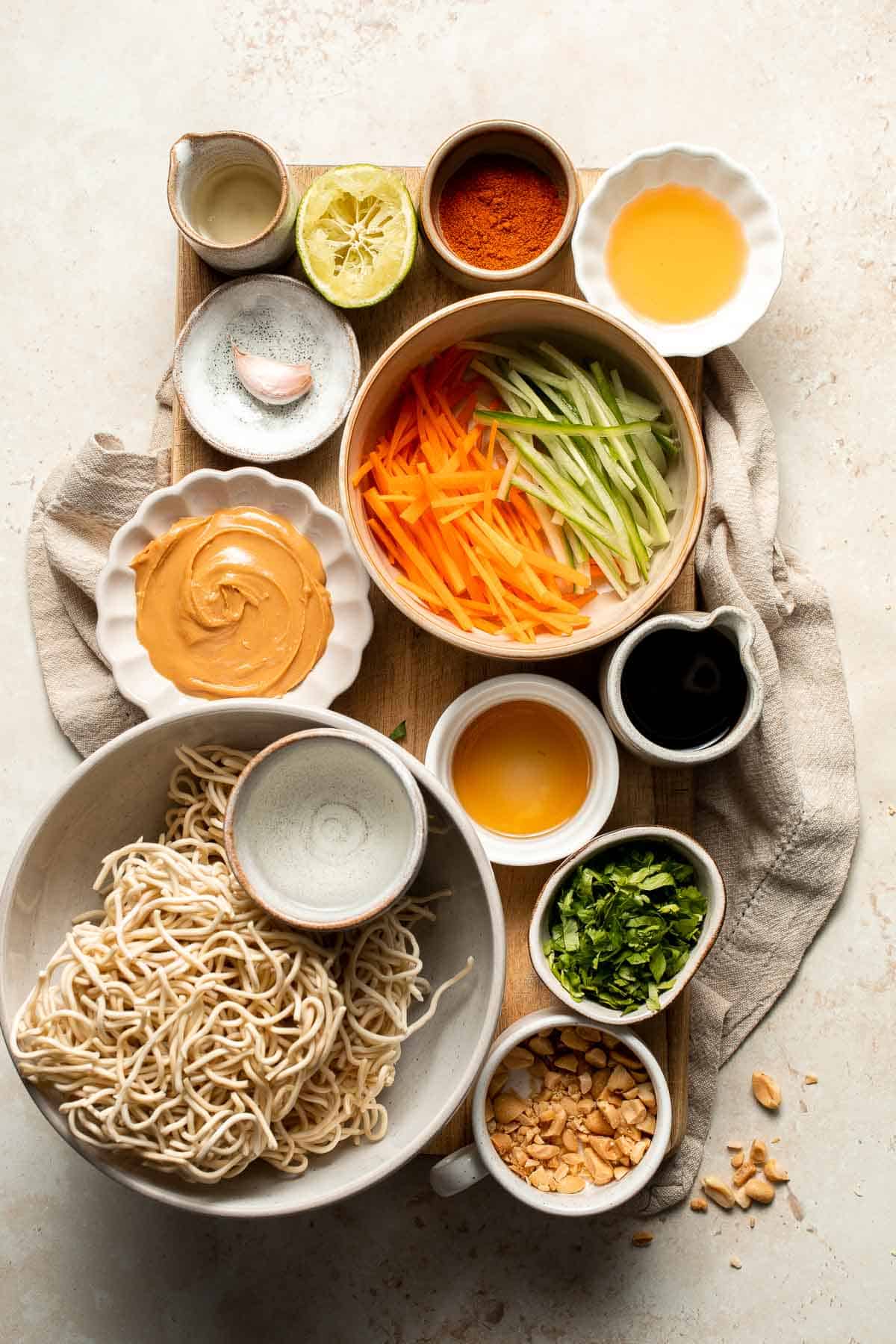 Flavorful, crispy, and crunchy, this Asian Cold Noodle Salad is made with noodles, vegetables, peanuts, and cilantro tossed in a homemade peanut dressing. | aheadofthyme.com