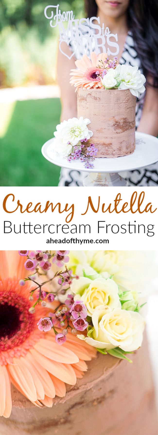 Creamy Nutella Buttercream Frosting: Decorate any cake or cupcake with this creamy Nutella buttercream frosting and turn your dessert into an exquisite and decadent masterpiece. | aheadofthyme.com