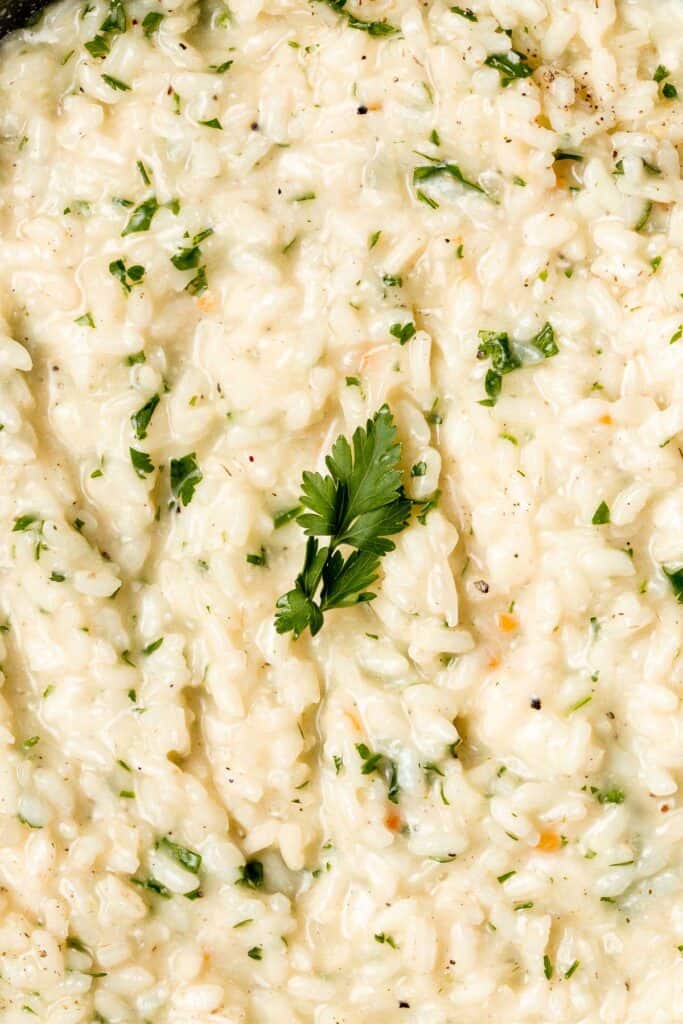 Creamy Parmesan (No Wine) Risotto is a rich, creamy, and comforting classic Italian dish that may be intimidating but is actually quick and easy to make. | aheadofthyme.com