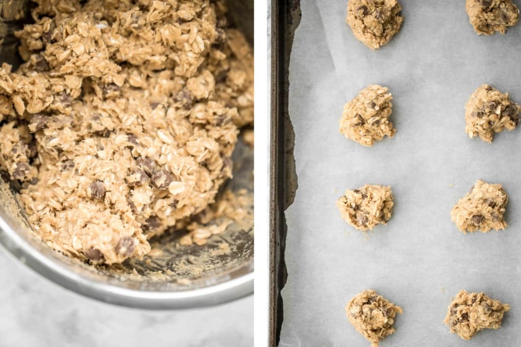 Grab a tall glass of milk and start dipping the best homemade, soft-centered, chewy chocolate chip oatmeal cookies you will ever try! | aheadofthyme.com