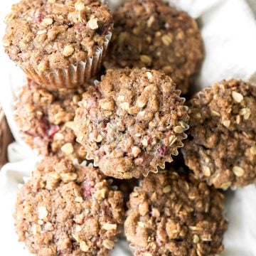 Don't throw away leftover cranberry sauce, instead create leftover cranberry sauce muffins with an oat streusel topping and enjoy for breakfast or dessert! | aheadofthyme.com