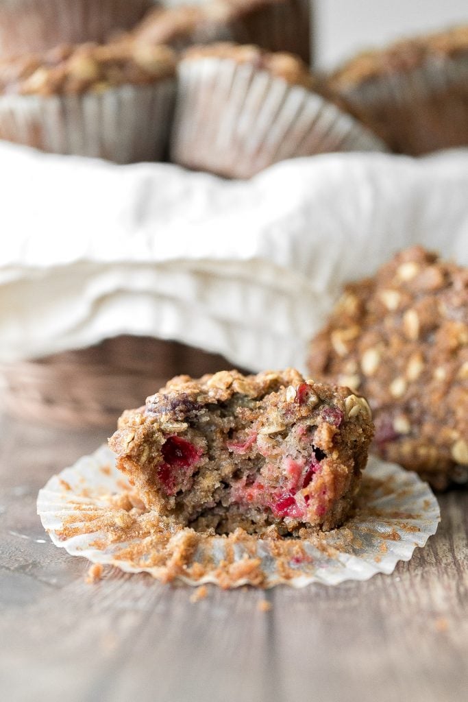 Don't throw away leftover cranberry sauce, instead create leftover cranberry sauce muffins with an oat streusel topping and enjoy for breakfast or dessert! | aheadofthyme.com