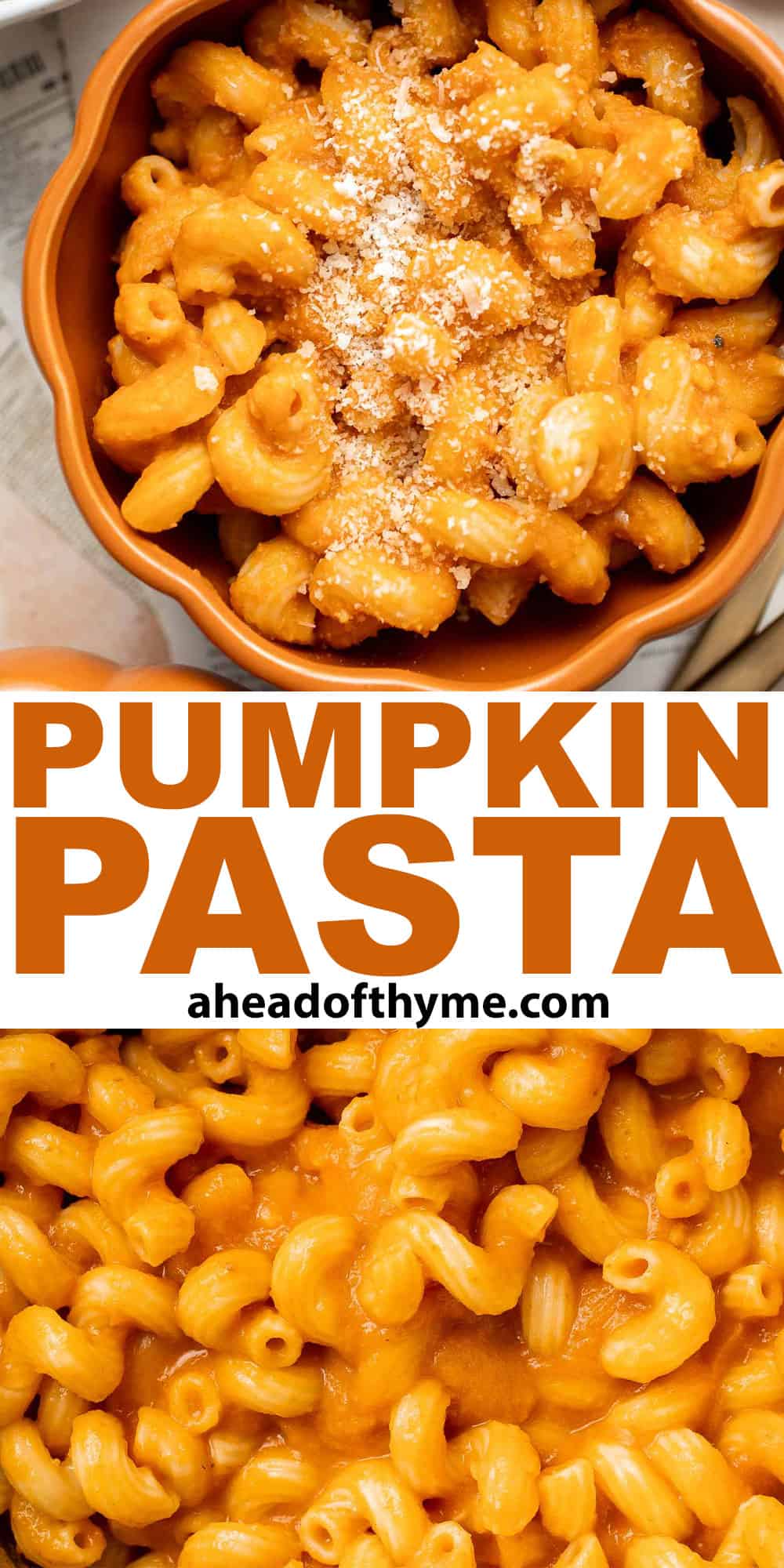 Pumpkin Pasta is one of the quickest and easiest pasta dishes you can make this fall! It's flavorful, creamy, cheesy, and made with real pumpkin! | aheadofthyme.com