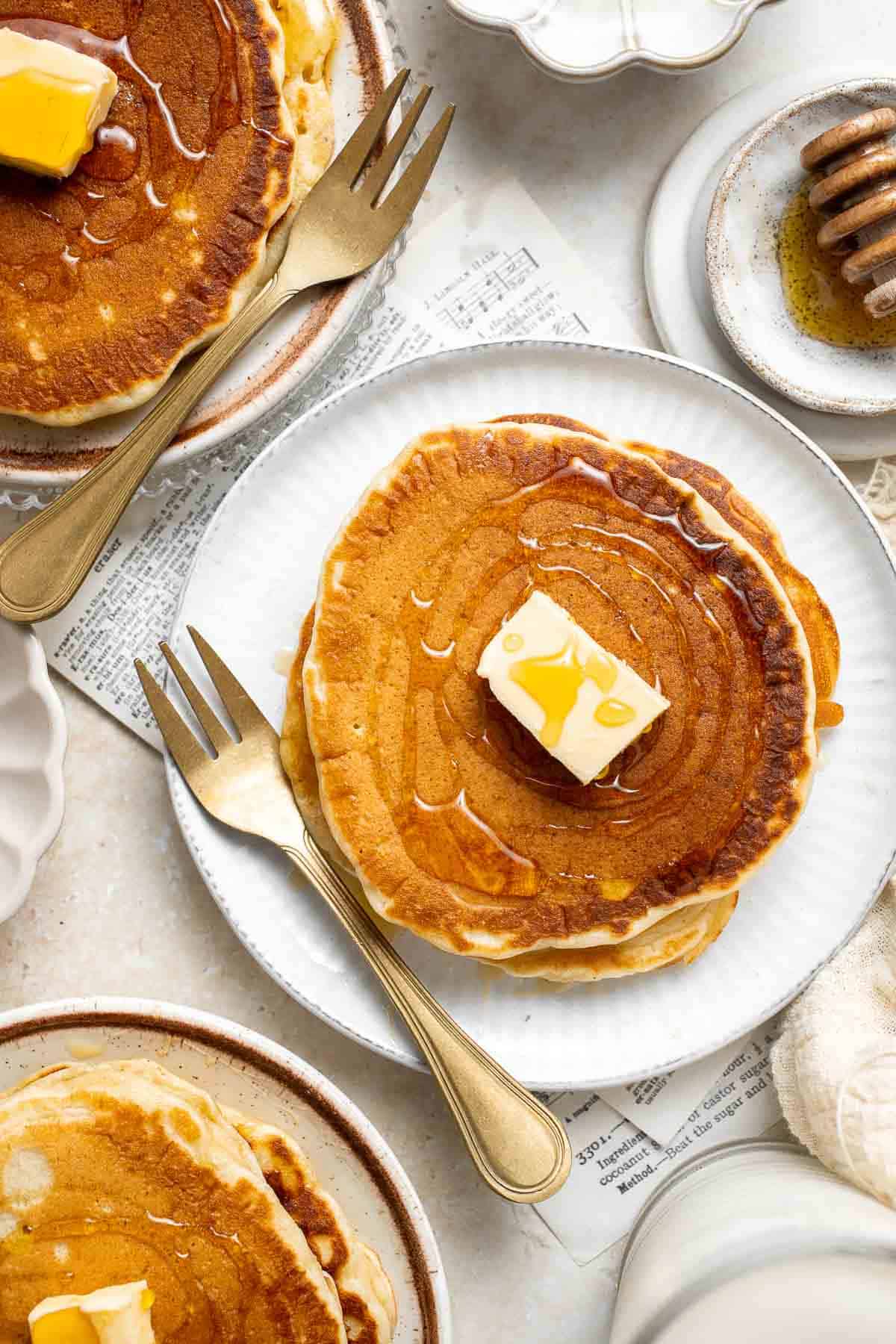 The Best Old Fashioned Pancakes are soft, tender, fluffy, and so easy to make. Ready in 15 minutes and perfect for lazy Sunday mornings! | aheadofthyme.com