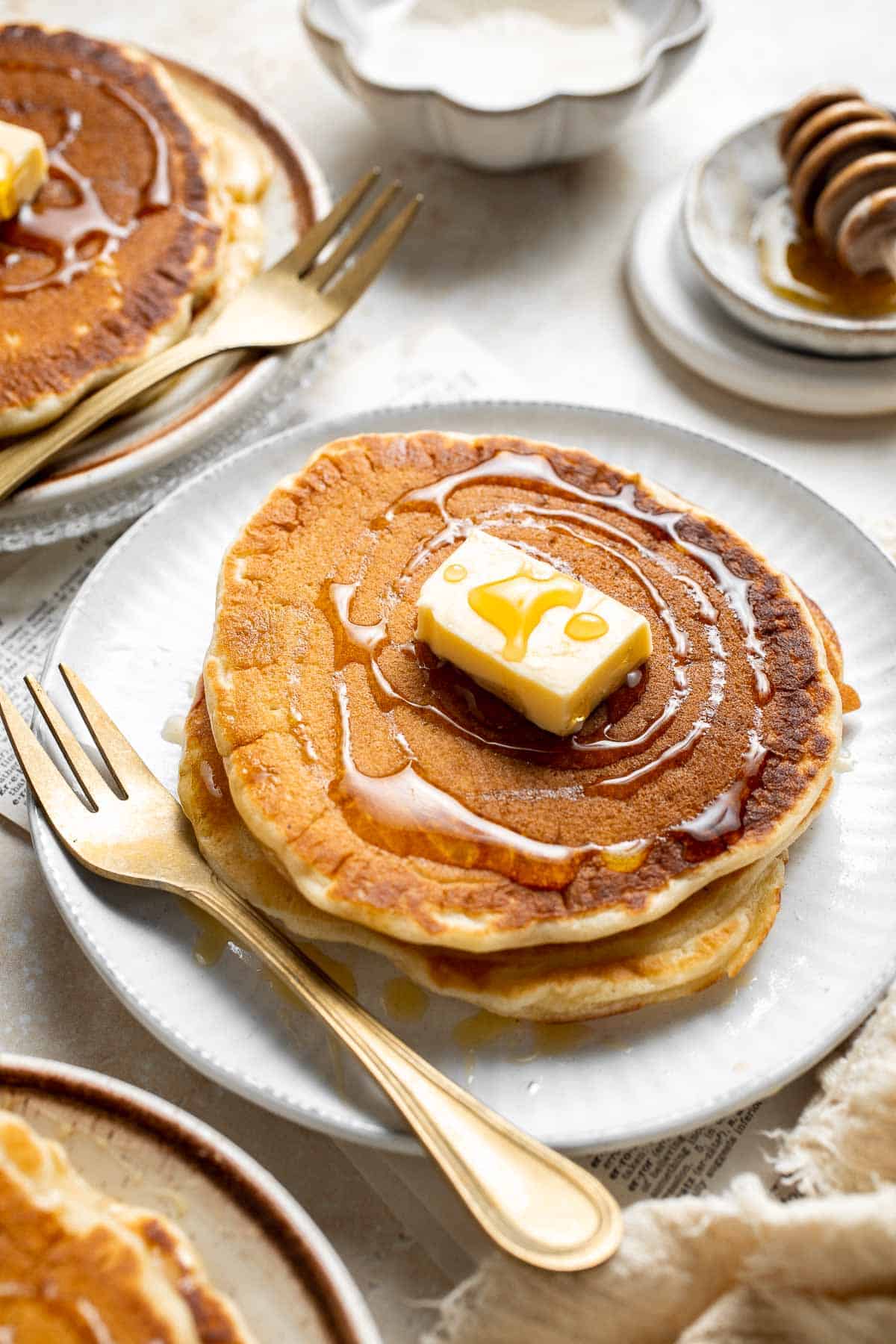 The Best Old Fashioned Pancakes are soft, tender, fluffy, and so easy to make. Ready in 15 minutes and perfect for lazy Sunday mornings! | aheadofthyme.com